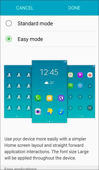 2. Tap Easy mode, and then select the apps you want to use from the Easy