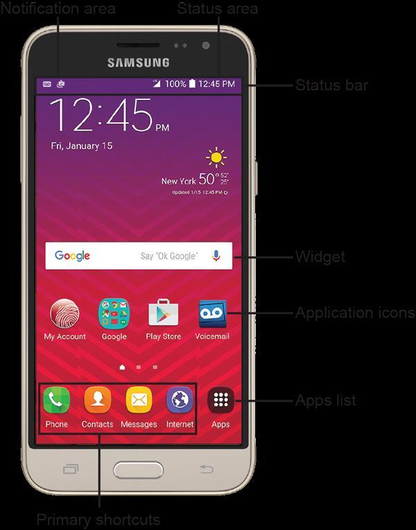 Your Phone Interface The following topics describe how to use and customize your phone s home screen, understand the status bar, and use the notification panel.