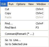 Edit Menu The Edit menu contains the usual Windows functions that allow you to edit program files.