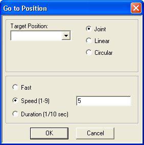 GP Go to Position 1,2,Pro Opens the Go to Position Dialog Box. The Go to Position command sends the robot to a recorded position, in the shortest time, using Point to Point (P to P) control.