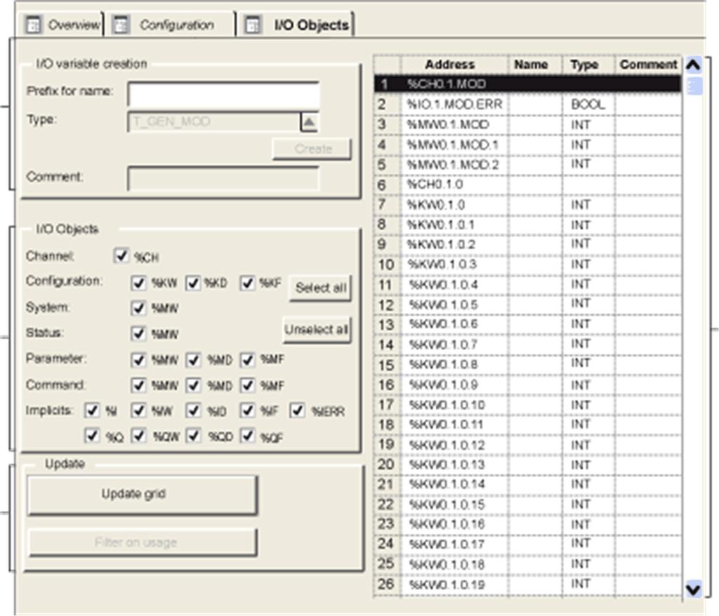 AS-Interface Bus Configuration I/O Objects At a Glance The I/O objects tab in the AS-Interface Bus Master configuration screen allows management of the module and slave I/O objects.