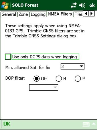 Save PDOP and SNR data If this box is checked, PDOP and SNR data will be saved for each point that is stored for future reference.