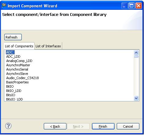 Importing components Figure 3-6. Select component/interface from Component Library screen 5.