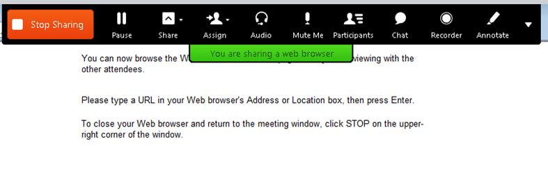 Sharing a web browser works similar to sharing your desktop however WebEx will by default, share a new browser window with your