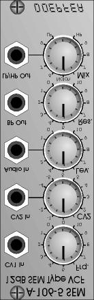 A-106-5 SEM VCF A voltage controlled 12dB filter built in the style of the Oberheim SEM module. Band pass output and adjustable low pass/notch/high pass output. Price: about 80.