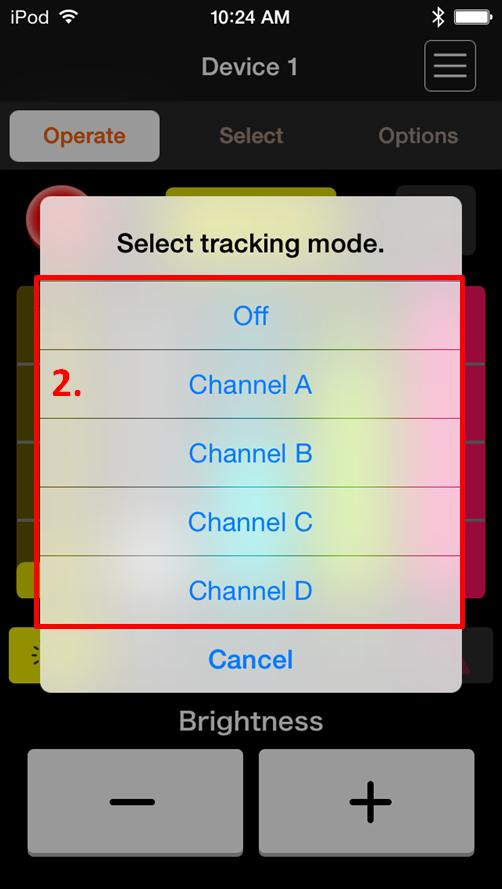 1. Tap the Tracking mode button at the top right corner of the Device Operation screen. 2.