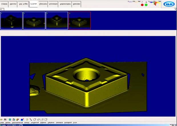Quality Digest Magazine 6 of 10 Figure 6: 3-D measurement data scan (3D-Messdatenaufnahme) of a cutting insert using TopoCAM Figure 7: Optically measured 3-D data of an insert Evaluation The