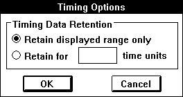 Timing Trace Pop-up Menu Commands 231 Timing Data Retention These options allow you to determine how much signal-event data is retained in memory when a simulation is run.