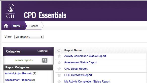 When you access the Reports section, you will see a list of pre-configured reports. These are the only reports available in CPD Essentials. It is not possible to create your own reports.