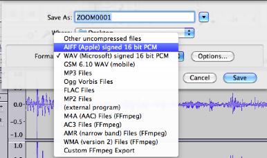 At the next dialog box, select either the WAV or AIFF file format Enter a more helpful name for the file (the name of the piece, for example).