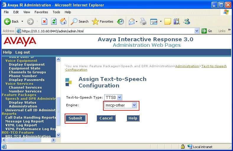 9. The Assign Text-to-Speech Configuration page