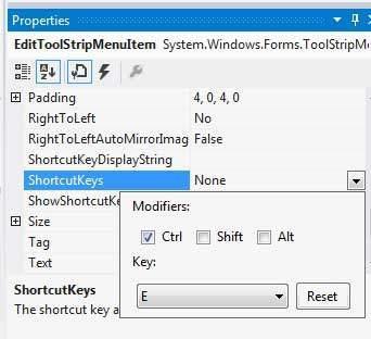 For example, to set a shortcut key CTRL + E, for the Edit menu: Select the Edit