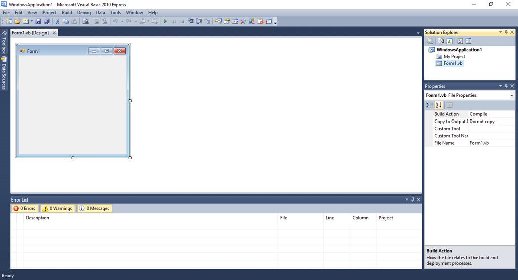 4. A blank project with one form (window) is created after OK is clicked in the previous step.