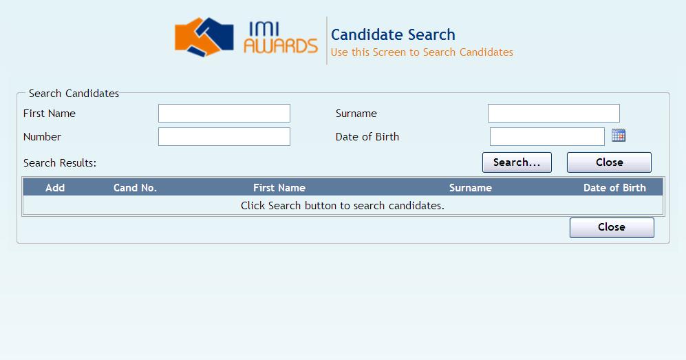 If candidate number is unknown, click Search.