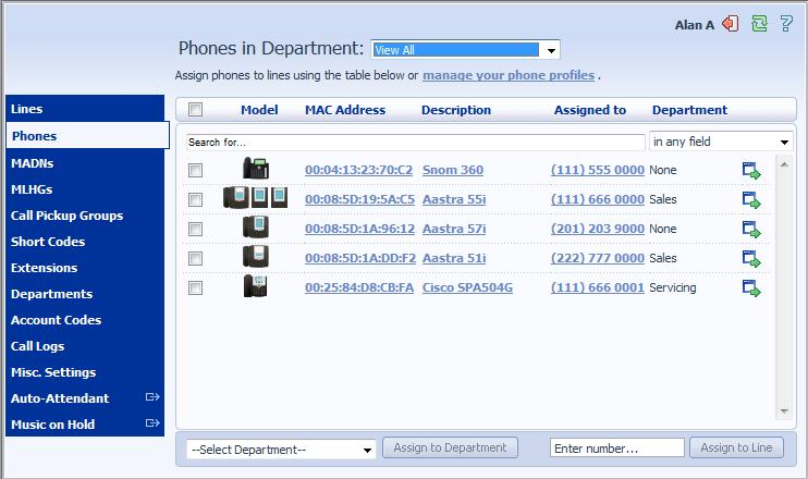 4 Managing phones with BG Admin To access the Phones page select the Phones link on the left hand side of the page.