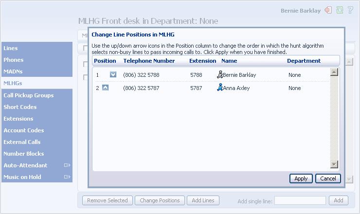 Figure 28: Change Line Positions in MLHG dialog box 6.3.3 Settings The Settings tab lets you view and change various settings for the MLHG.