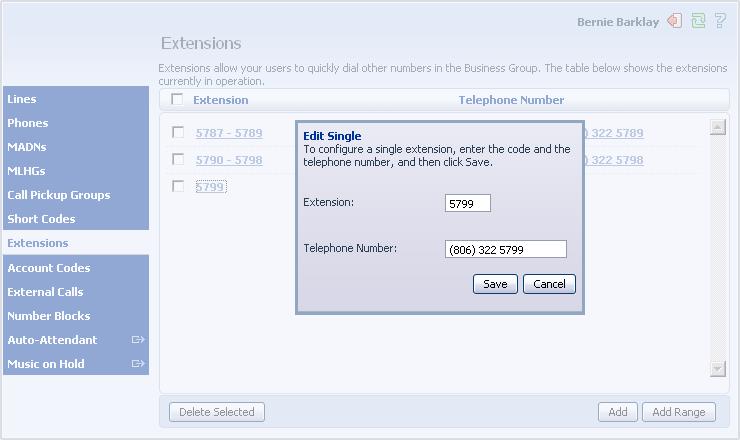 Figure 40: Edit Single Extension dialog box 9.6 Modifying Extension ranges To modify an existing Extension range, follow these steps: 1.