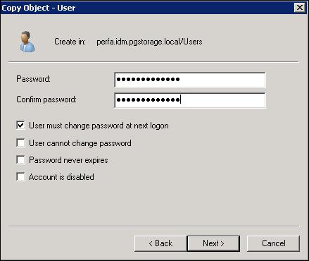 3.2.2.6 Creating Active Directory Users 1. In Active Directory Users and Computers (ADUC), right click the!template user account created in the last section and select Copy. 2.