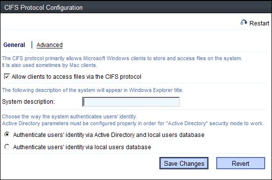 Figure 8 Configuring the NX3500 to use Active Directory for CIFS authentication 4.1.