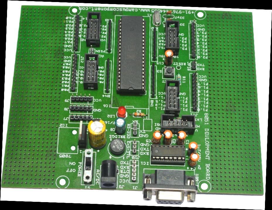 8051 General Purpose Board Features: Supports all 40 pin 8051 family controller with DIP package.