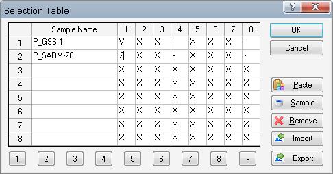 4.3.1 Selecting Spectra Use the command buttons to select spectra. Activate the referring cell in the Sample Name column before. Paste Command Button If you have copied sample(s) into the clipboard e.