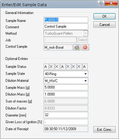 5.5.1 The Enter/Edit Sample Data Dialog This dialog box is used to enter and edit data for a sample or a standard sample.