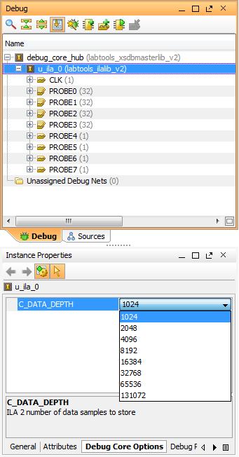 Using the Netlist Insertion Debug Probing Flow Modifying Properties on the Debug Cores Each debug core has properties you can change to customize the behavior of the core.