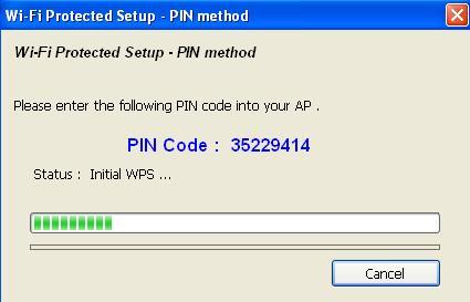 6. After you select Yes or No in previous step, network adapter will attempt to connect to WPS-compatible AP, and an 8-digit number will appear.