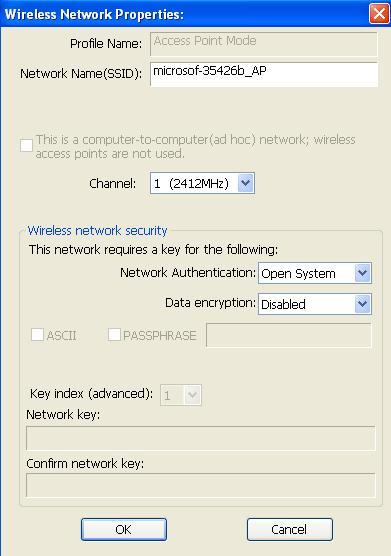 2. The Wireless Network Properties is displayed. The description of major setup items are listed below.