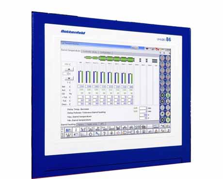 15" TFT color screen with unlimited touch screen functionality for operation and display. 2 rows of soft keys to select machine functions.
