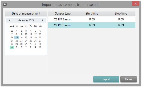 RaySafe X2 View User Manual Import measurements IMPORT FROM BASE UNIT If you have measurements in a base unit, follow this instruction to import them to X2