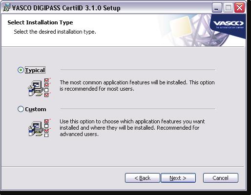 4. Select the desired installation type. Figure 4: (4) Selecting Installation Type Select Typical, if you want to install the most common applications features automatically. Continue with Step 8.