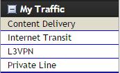 Network My Traffic and My Connections My Traffic and My connections give you an additional 3 sub-sections which provide customers with detailed information on, Content Delivery, Internet Transit,