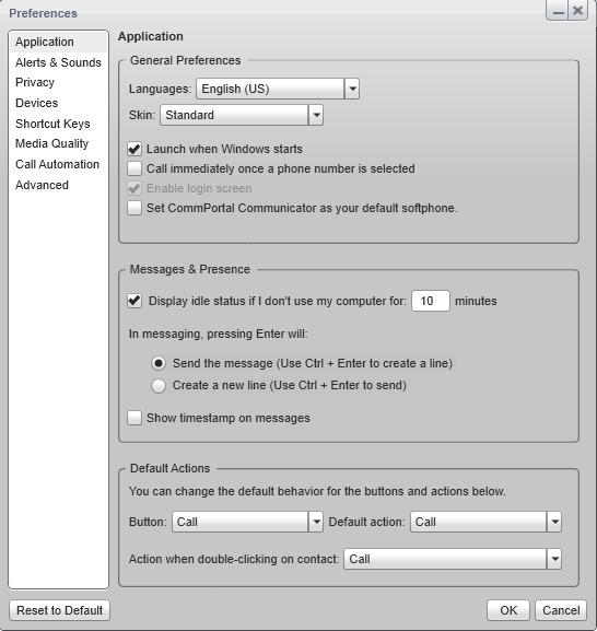 21 Feb 20134 End User Guide Figure 12: The Application Preferences menu On the General Preferences panel: If you want the softphone to start dialing as soon as you have selected a phone number or