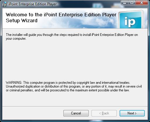 2 Installation This topic describes how to install the ipoint player software. 2.1 Software package The ipoint player software can be retrieved from the PresentationPoint website.