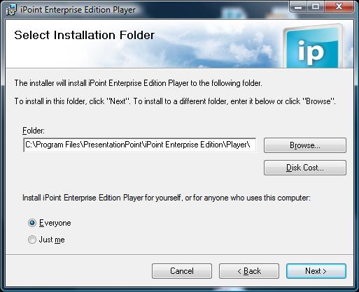 Check the default installation folder and click Next.