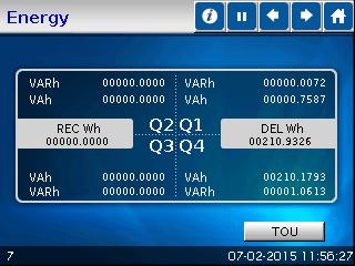 DYNAMIC SCREENS CHAPTER 6: USING THE EPM 9900P METER S TOUCH SCREEN DISPLAY Energy: Brings you to Accumulated Energy Information, consisting of the following: -Watthr Quadrant 2+Quadrant 3 (Primary)