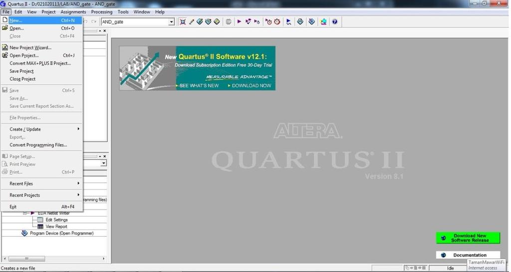 PROCEDURE Simulation Software Altera Quartus Software A. Initialization 1. A schematic circuit design built in Quartus II requires a project name.
