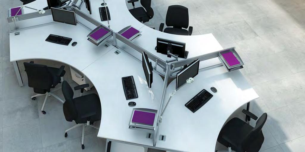 120 Desking The 120º footprint is ideal for departments and teams where interaction and communication is required. Can be configured in clusters/groups of 3,6,9 or any multiples of 3.