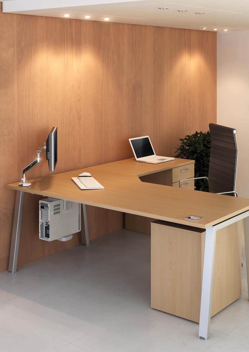 Extension pedestal s can be added to the return side of angular desks to increase the users working space and represent a managerial look.