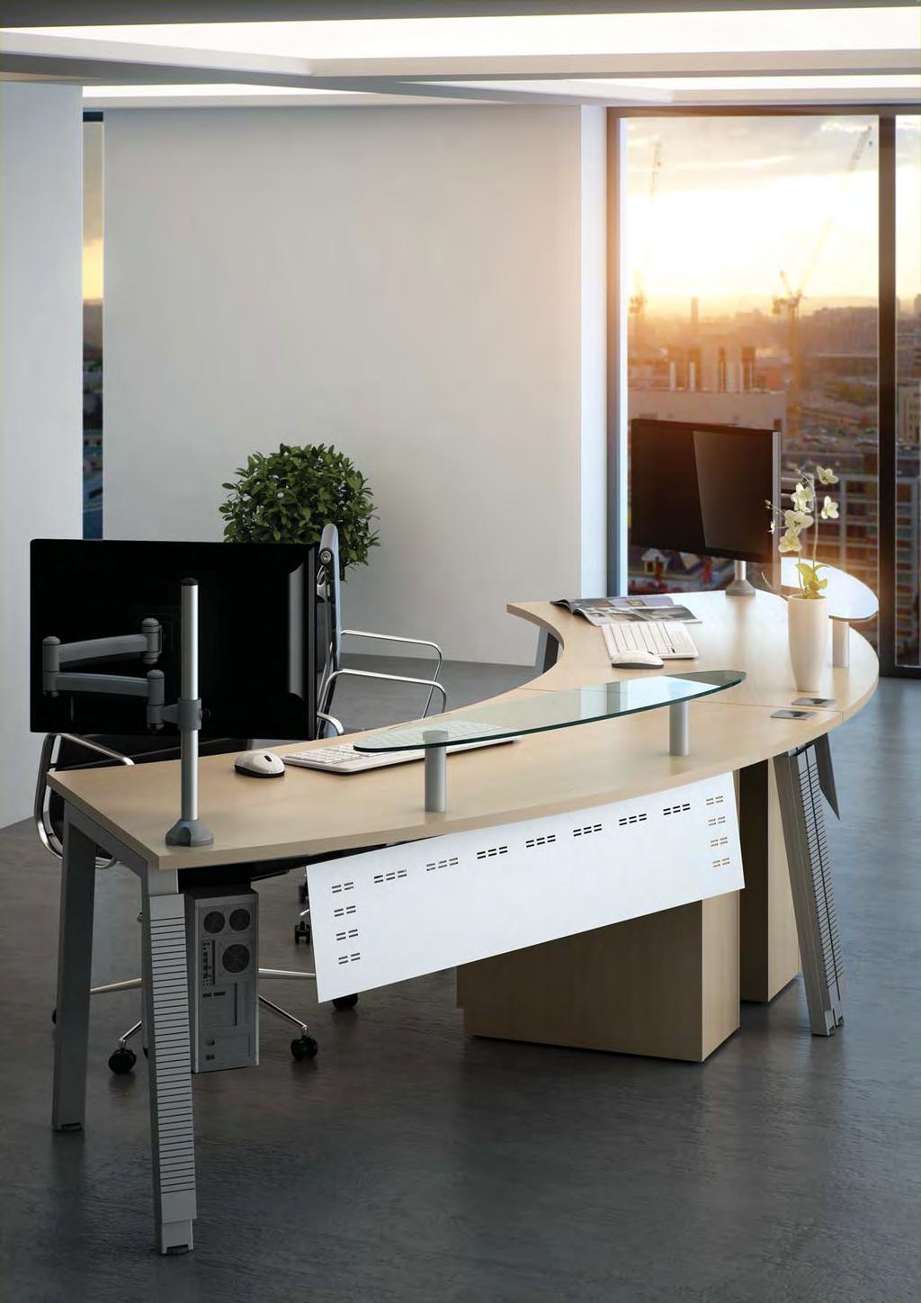 Radius Reception Desking This twin reception layout provides an elegant approach for customers and visitors.