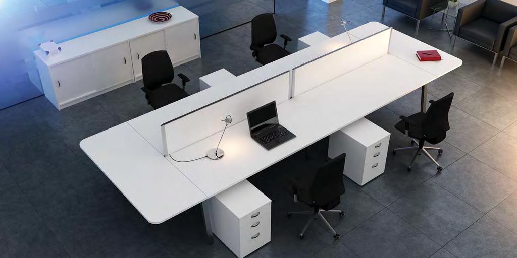 Double Bench Linnea double bench workstations can be configured with desk extensions to maximise the users working space.