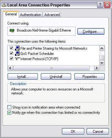 click on Properties to modify the network settings.