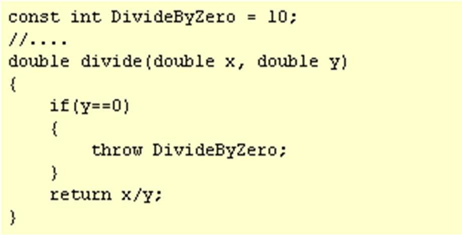 C++ exception throw and catch The function will throw DivideByZero as an exception caught by an