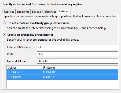 Figure 39: Configuring the Availability Group Listener 15.