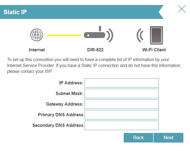 Section 3 - Configuration If the router detected or you selected Static IP Address Connection, enter the IP information