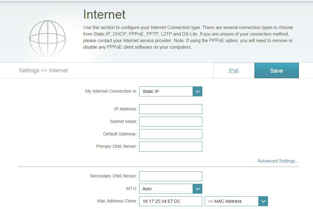 Section 3 - Configuration Static IP Select Static IP if your IP information is provided by your Internet service provider (ISP).