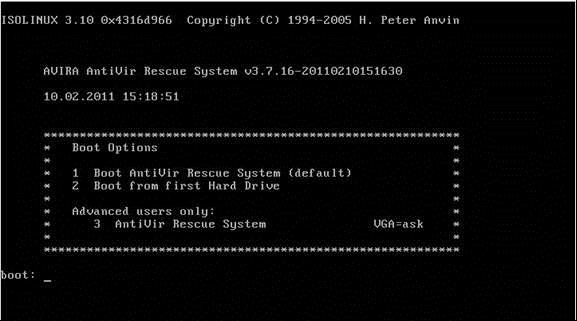 [4] Avira Rescue Disk Preuzmite ISO datoteku sa sledećeg linka Veličina datoteke: ~221 MB Avira AntiVir Rescue System je softver baziran