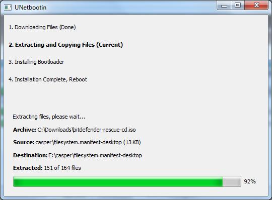 - Započeće proces kreiranja boot-abilnog flash ureďaja: - Kada se završi proces kreiranja, biće prikazana poruka: "Installation Complete, Reboot" ; potrebno je restartovati računar.