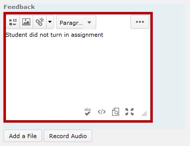 7. Provide Feedback for the student in the Feedback field. Figure 39 - Feedback Field 8. When you are ready to publish the student s score and feedback, click on the Publish button.